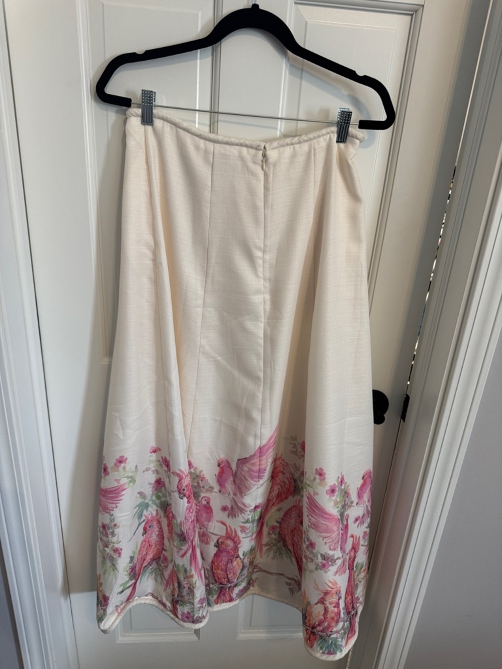 Cream Maxi Skirt with Pink Parrot Border - Picture 5 of 9